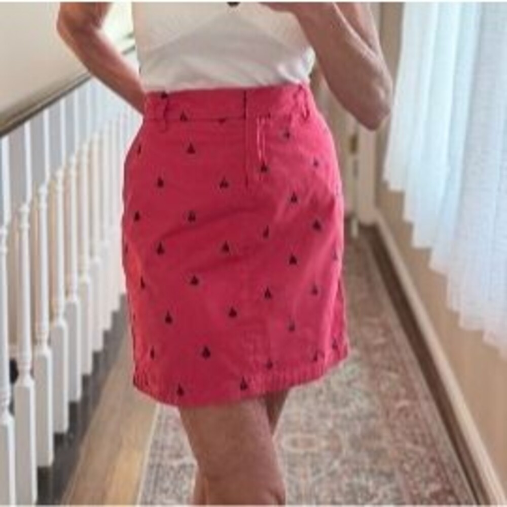 Nauatical British Khaki Sailboat Print Mini Skirt, Preppy Summer